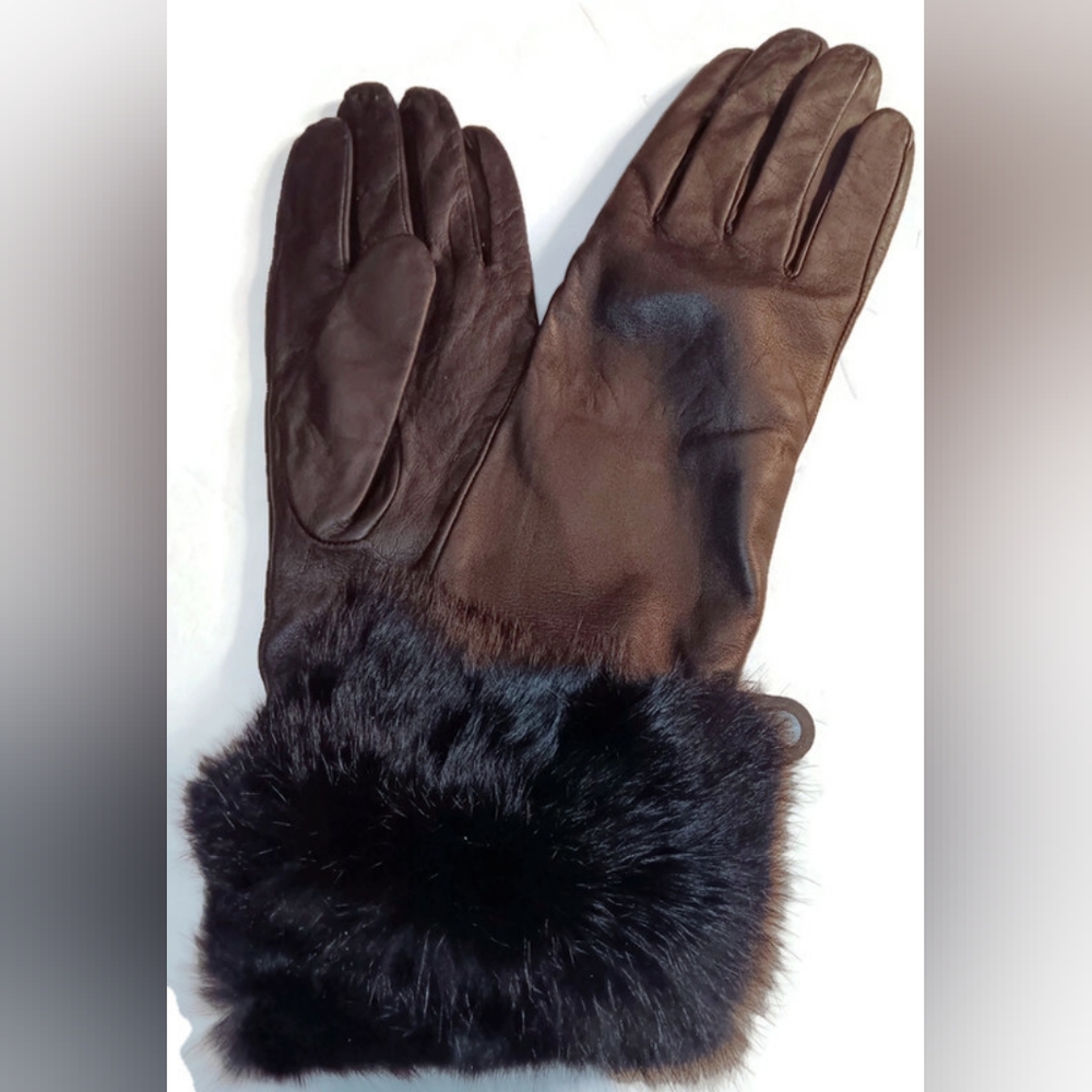 WOMEN'S FUR CUFF LEATHER,  GLOVES ,BLACK,SIZE XL